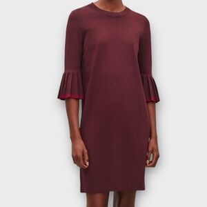 COS Women’s Dress XS Shift Pleated Bell Sleeve Rich Burgundy Feminine Corpcore
